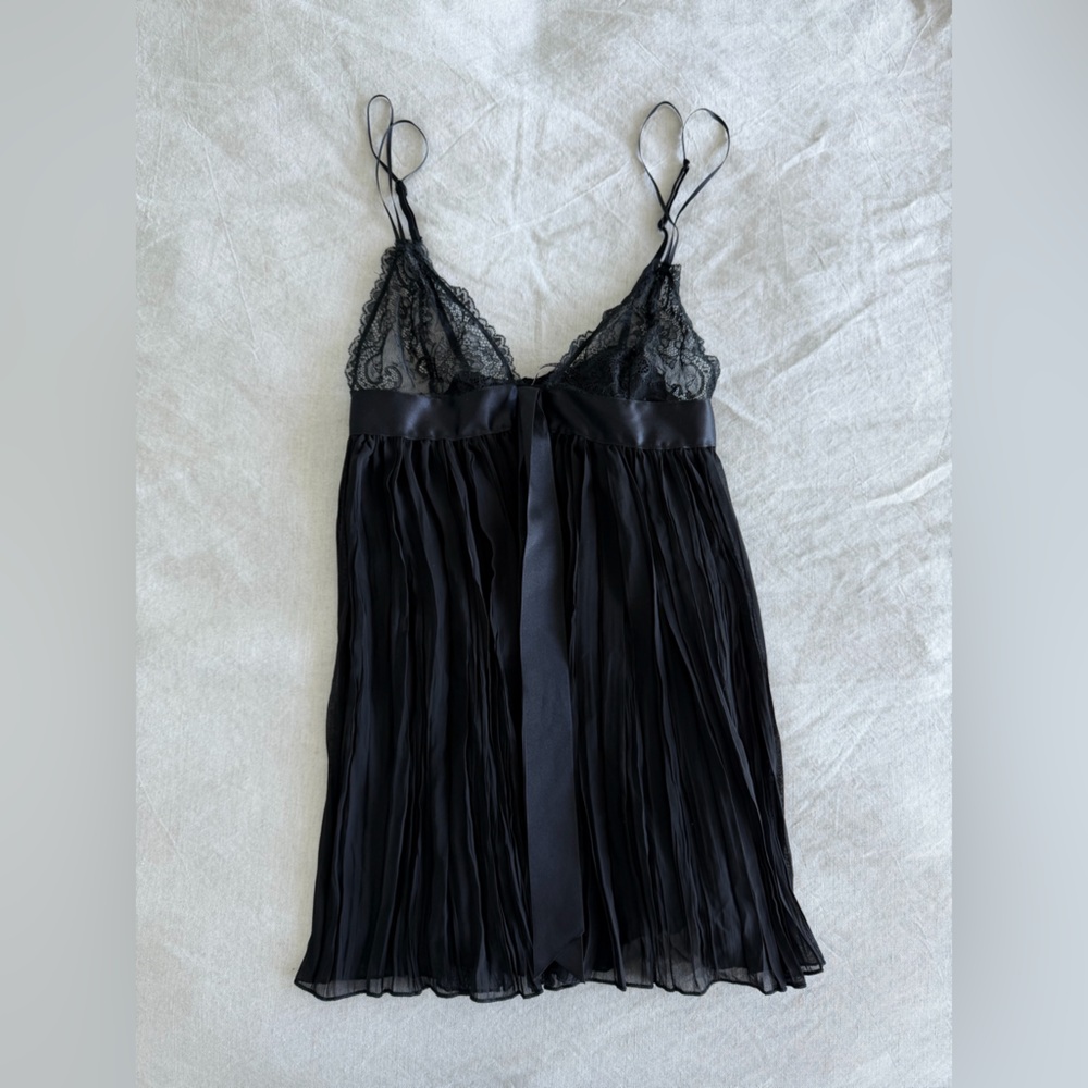 Victoria's Secret Black Pleated Chemise with Lace Trim